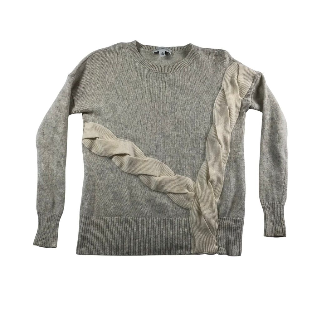 White‎ + Warren Cashmere Sweater Small Oatmeal Beige Braided Cable Knit Crewneck